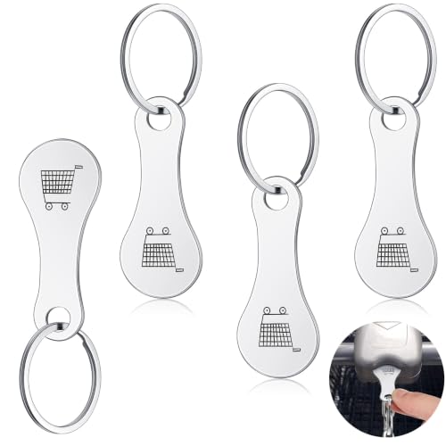 Image of Shimeyao 4 Pcs Portable Aluminum Alloy Keyring Shopping Cart Trolley Tokens Quarter Keychains Gift for Men Women Valentines