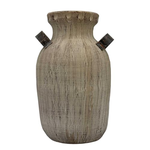 Galt International Brown Rustic Ceramic Vase w/Distressed Handles 14" -