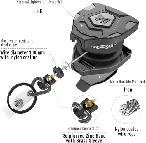 Image of Sumiko Heavy Duty Retractable Keychain with Belt Clip, ID Badge Reel Key Chain, Badge Holder with 31.5' Steel Cord and Key Ring, 1-Pack