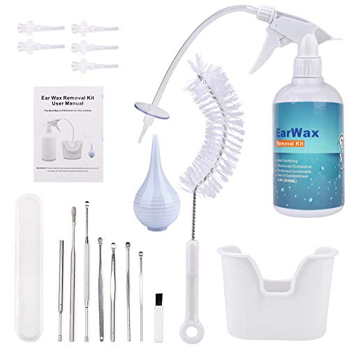 Ear Wax Removal Tool Kit, Ear Wax Remover Washer Bottle System for Ear Cleaning Irrigation, for Adults & Kids, Includes Basin, Syringe, Curette Kit,5 Tips, and Cleaning Brush