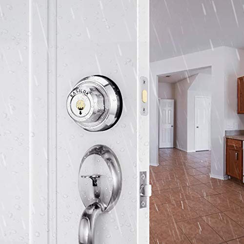 Keyless Twist To Lock Deadbolt Lock, New Lathe Finish 304 Stainless Steel Casting Front Door Lock, Single Cylinder Deadbolt And Door Knob With Keyless Locking Design,Keyed Alike (Easy11) #TOP2