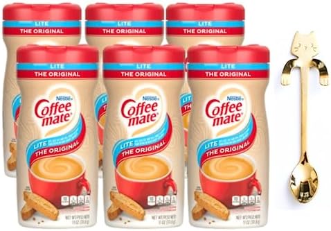 Nestle Coffee mate Coffee Creamer, The Original Lite, Non Dairy Powder Creamer, 11 Ounces (Pack of 06) + BestBonus4U Coffee Stirrer Spoon