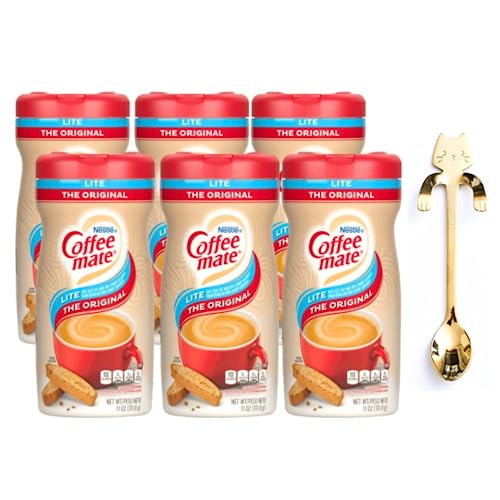 Nestle Coffee Mate Coffee Creamer, The Original Lite, Non Dairy Powder Creamer, 11 Ounces (Pack Of 06) + Bestbonus4U Coffee Stirrer Spoon #TOP6