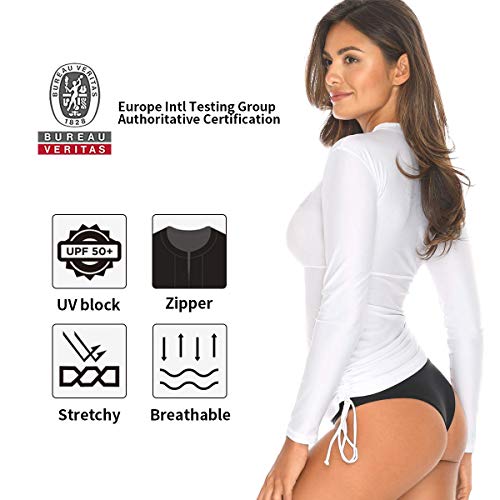 Relleciga Women's White Uv Sun Protection Long Sleeve Rashguard Swimsuit Top Size Medium #TOP1