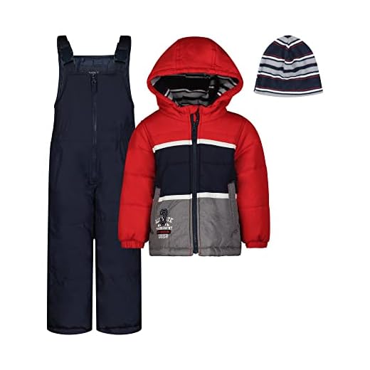 LONDON FOG Boys' 2-Piece Snow Pant & Jacket Snowsuit, Red Grey Black, 5/6