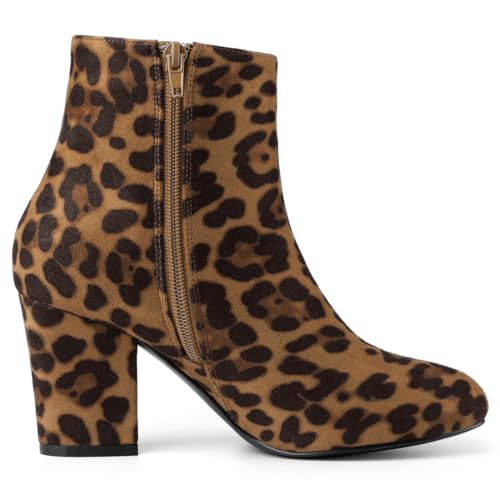 Allegra K Allegra K Women's Christmas Side Zip Chunky Heel Leopard Ankle Boots - 10 M US