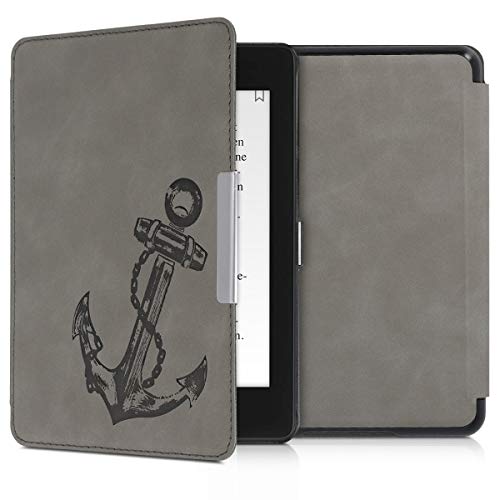 kwmobile Case Compatible with Amazon Kindle Paperwhite (10. Gen - 2018) - PU Nubuck Leather Protective e-Reader Flip Case Cover - Vintage Anchor Grey
