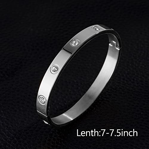 Wfyou 3Pcs Stainless Steel Imperial Crown Bracelets For Men Gold Roman Numeral Bangle Bracelet Adjustable Cuff Bracelet Mens Luxury Jewelry Gifts (01:Silver-Cubic Zirconia) #TOP4