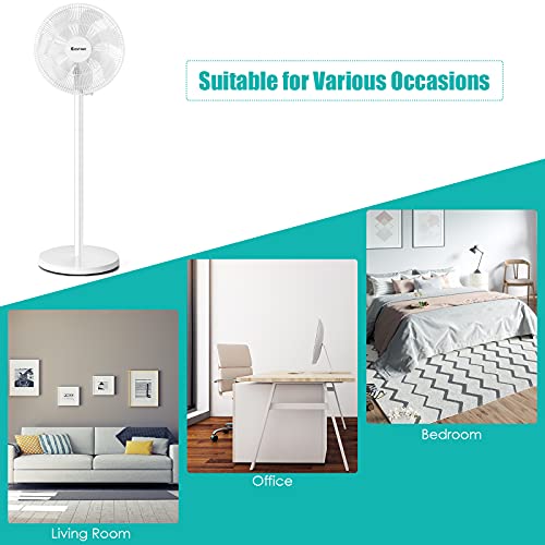 Costway 16-Inch Standing Pedestal Fan, Height Adjustable 90° Oscillating Fan With Remote Control, 3 Wind Speeds & 60° Tilt, Quiet 7-Blade Stand Fan For Bedroom, Living Room, Home, Office, White #TOP7