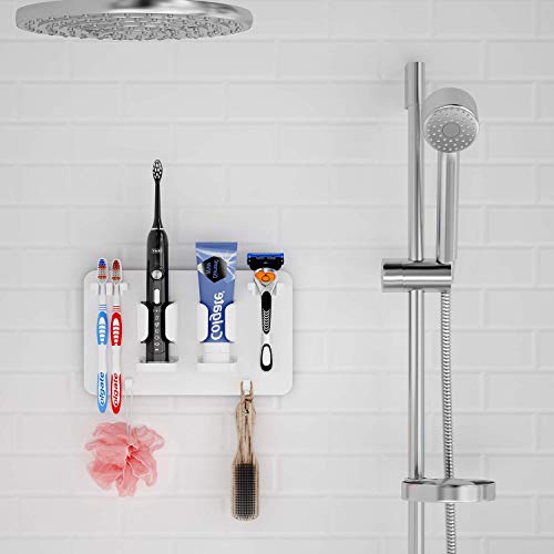Mspan Toothbrush Razor Holder For Shower: Wall Mounted Tooth Brush Organizer - Self Adhesive Hanging Mount For Bathroom Toothpaste Shaver Loofah & Electric Toothbrush #TOP3