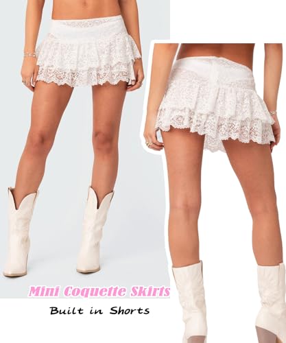 Navneet Women Sexy Y2K Sheer Lace Ruffle Mini Skirt Low Rise Mesh Ruffle Shorts Micro Skirt Coquette Going Out3
