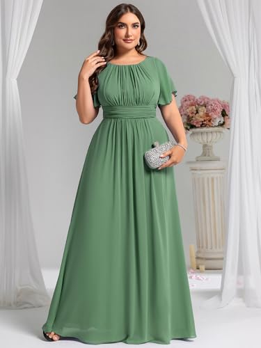 Image of Ever-Pretty Plus Elegant Formal Dresses for Curvy Women Round Neck Short Sleeves Chiffon Bridesmaid Mother of The Bride Dress