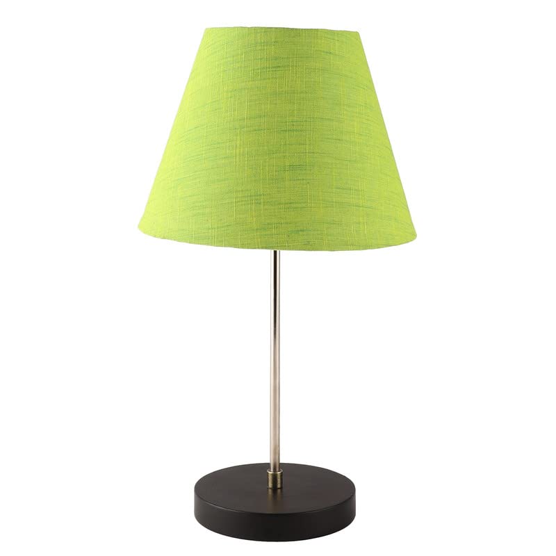 Image of Silver Table Lamp with Handmade Conical Green Texture Shade, Minimalist Design, for Couple Dinner /Coffee Table /Restaurant /Bedroom, On /Off Switch Long Wire