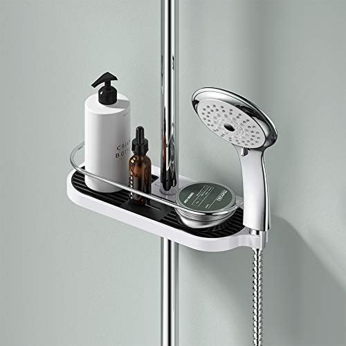 Ibergrif M34032 Shower Shelf No Drilling, Bathroom Pole Shower Storage Rack Holder with Buckle and Shower Head Hook Fits 19mm-25mm Shower Rail