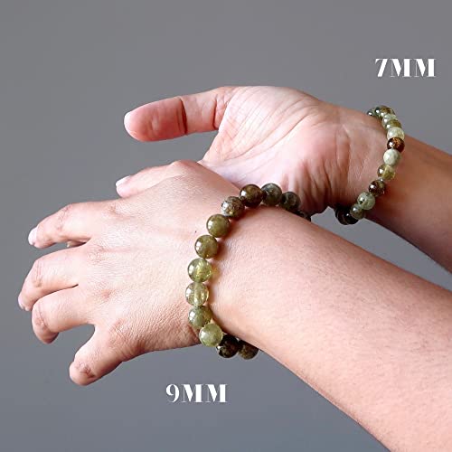 Satincrystals Garnet Green Bracelet Boutique Dazzling Round Genuine Gemstone Stretch Handmade B01 (7.75", 9Mm) #TOP2