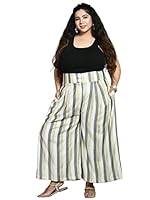 PrettyPlus by Desinoor.com Women Plus Size Palazzos in Striped Grey White Color On Rayon Fabric