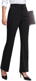 Womens Straight Leg Casual Pants with Zipper Pockets Stretch Dress Work Pants for Women Business Office Slacks