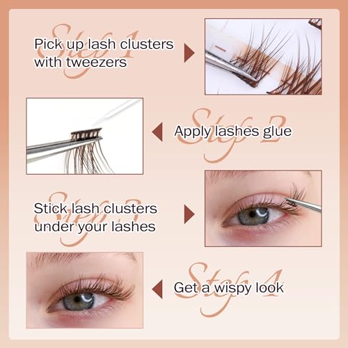Focipeysa Eyelashes Clusters 3D Natural Eyelash Extensions Wispy Brown Lash Extension 5-15mm Individual Eyelash Extensions C Curl DIY Lash at Home