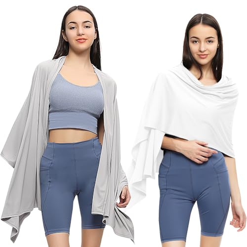 OHRAIN 2 Pcs Sun Shawl UV Sun Protection UPF 50+ Beach Travel Scarf Wrap Summer Swimsuit Cover Up Cooling Blanket