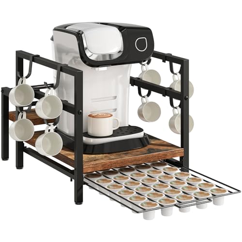 HOOBRO Kapselhalter für 35 Kapseln, Kapselschublade, Kapselspender Ständer für K-Cups, Kaffeekapseln Aufbewahrung, Kaffeemaschinenhalter, für Sirup, Tasse, Becher, Vintagebraun und Schwarz EBF01CR01