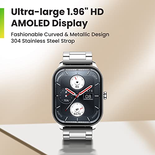 Amazfit Pop 3S Smart Watch with 1.96" AMOLED Display, BT Calling, SpO2, 12-Day Battery Life, 304 Stainless Steel, AI Voice Assistance, 100 Sports Modes, 24H HR Monitor, Music Control (Metallic Sliver) view 2