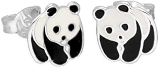 Sterling Silver & Enamel Panda Bear Stud Earrings