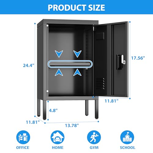 SUPEER 24.4\" H Metal Locker Storage Cabinet with Adjustable Shelf, 1 Door Small Storage Cabinet with Adjustable Leveling Foot for Home,Office, Kids Locker,Assembly Required,Balck - Thumbnail 3