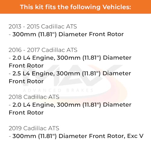 Image of Max Advanced Brakes Front & Rear Brake Kit Compatible With 2013-2016 2017 2018 2019 Cadillac ATS w /11.81 inch Dia Fr Rotor Replacement Premium OE Disc Brake Rotors and Ceramic Brake Pads