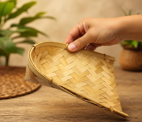 Image of Miniature Bamboo Soop for Kids Mini Kitchen | Handmade Bamboo Muram | Mini Rice Cleaning Soop | Pretend Play Kitchen Toy | Traditional Handicraft Accessory | Pack of 1