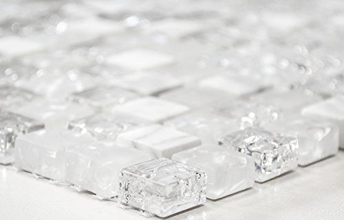 Mosaïque carrée en cristal / pierre mélangée blanc translucide 3D - Dimensions : 15 x 15 x 8 mm - Dimensions de la feuille : 305 x 305 mm - 1 feuille/mat