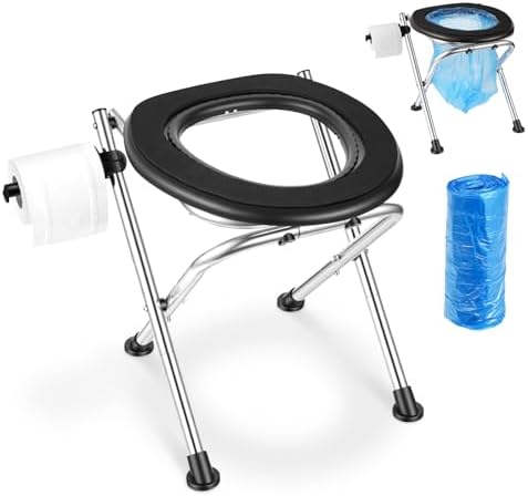 VEVOR Portable Toilet for Camping, 350 lbs Weight Capacity, Stainless Steel Foldable Camp Travel Toilet with Soft Seat for Adults, Suitable for Truckers, RV Travel, Camping, Road Trips, Outdoor Use