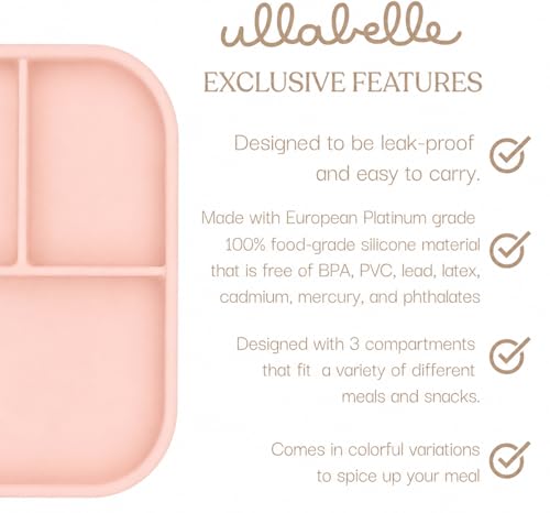 Image of Ullabelle Silicone Bento Box |Portable, Leak Resistant, Food-Grade (Bento 3 Peach), Standard