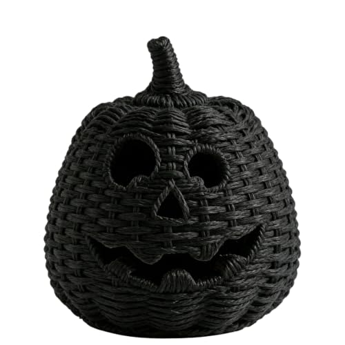 Halloween Black Pumpkin Lantern Decoration Handwoven Wicker Pumpkin Lamp for Indoor Outdoor Halloween Party Porch Table Fireplace Farmhouse Decor