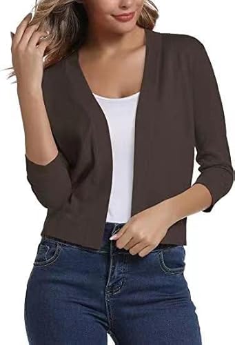 Cardigans Cropped Sweaters for Women Loose Fitted Open Front Jacket Casual Elegant Shrugs Shoulder Sweatershirt (Coffee,XX-Large)