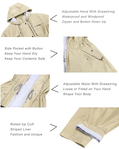 Hount Women Rain Jacket Lightweight Waterproof Raincoat Lined Outdoor Hooded Windbreaker Trench Coat3