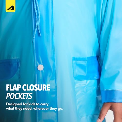 Image of Boldfit Raincoat for Kids Smart Back Long Raincoat with Hood Waterproof Rain Coat for Boys & Girls Lightweight School Poncho Jacket with Pockets & Buttons