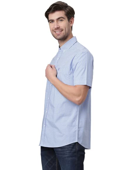Image of Thomas Scott Men's Checkered Regular Fit 100% Cotton Casual Shirt with Button Down Collar and Half Sleeve