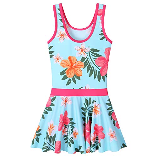 Girls Swimsuit One Piece UPF 50+ Floral Skirted Bathing Suit Modest Beach Swim Dress 3-11 Years2
