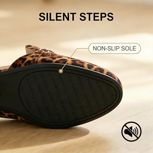 Image of MUSSHOE Gold Buckle Mules for Women - Comfortable Memory Foam Loafers, Classy Slip On Flats for Office Business Casual, Dressy Pointed Toe Shoes