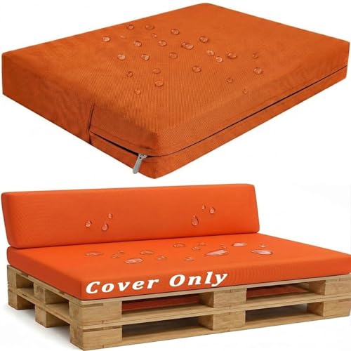 Outdoor Pallet Cushion Covers Replacement, Waterproof Patio Seat and Wedge Backrest Slipcovers, Heavy Duty Oxford Fabric with Zipper for Garden Deck Furniture(Orange,Seat 65x80cm)