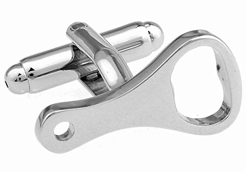 Mancuernillas para hombre forma abrebotellas plateadas miniatura 3