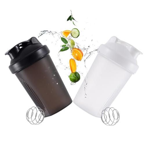 Shaker Protéine, Bouteille Shaker 400ML Poudre, Acier Inoxydable, Fitness/Sport/Gym, Noir+Blanc, 2 Pièces
