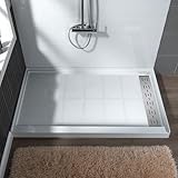 WOODBRIDGE 48'L x 32'W x 4'H Shower Base,Right Drain,Non-Slip Single Threshold Shower Pan, Solid Surface with Brushed Nickel Linear Drain Cover