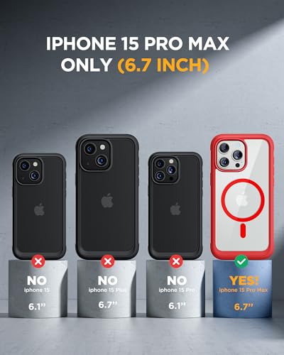 Image of Miracase Magnetic for iPhone 15 Pro Max Case 6.7'' [Compatible with Magsafe] Full-Body Military Drop Proof for iPhone 15 ProMax Case with Built-in 9H Tempered Glass Screen Protector,Red