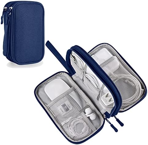 Bevegekos Travel Accessories Organizer Case, Tripped Gear Carrying Pouch for Electronics & Tech Essentials, Charger & Cords, Cables (Medium, Navy Blue)
