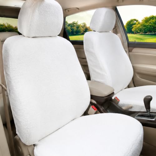 Image of Royal Bharmal Universal Fit Car Seat Cover Towel Set for 5 Seater Cars | 8 Piece Premium Terry Cotton Washable Seat Covers | Breathable Sweat Absorbent Seat Protectors (White)