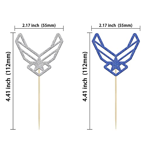Gyufise 24Pcs Silver Blue Glitter Emblem Cupcake Toppers For Army Navy Air Force Theme Retirement Party Wedding Party Birthday Party Decorations #TOP1
