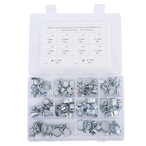 60Pcs Mini Hose Clamp Set Galvanized Fuel Line Pipe Tube Clamps for Car Vacuum Petrol Pipe Industrial Use Durable Assorted Sizes