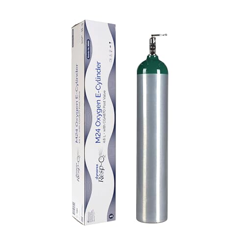 Dynarex Resp-O2 M24 Oxygen E-Cylinder with CGA 870 Toggle Valve - 4.6L Standard Size Oxygen Cylinder - Lightweight Aluminum Portable Tank with 680L Oxygen Capacity