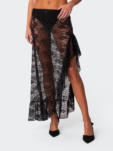 Cicy Bell Womens Lace Maxi Skirt Summer High Low Asymmetrical Sheer Y2K Sexy Beach Cover-up Long Skirts3